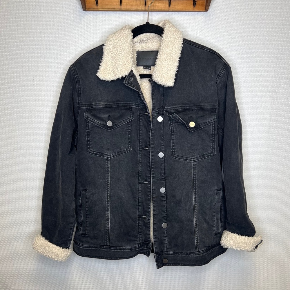 Sanctuary Womens Sherpa Lined Denim Trucker Jacket Black Faded QJ5030S20LA Small - Picture 2 of 6